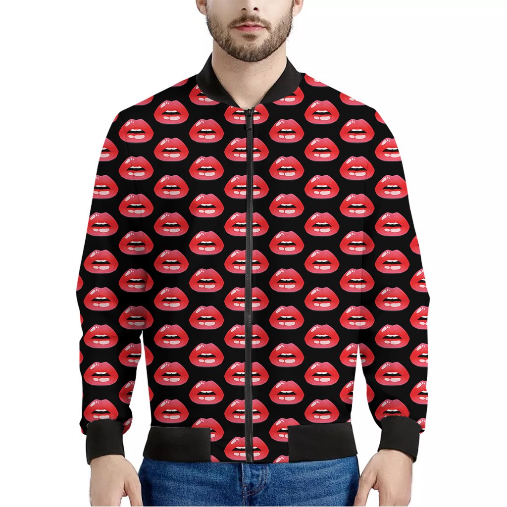 Wet-Lips-Pattern-Print-Bomber-Jacket Wet Lips Pattern Print Bomber Jacket