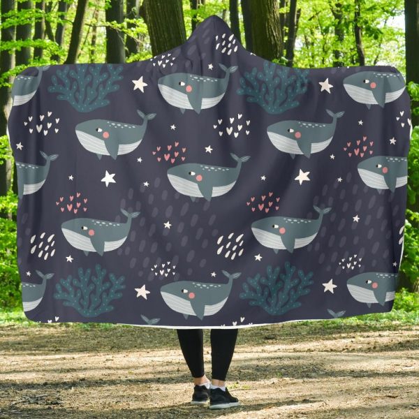 Whale Humpback Print Pattern Hooded Blanket Cloak Blanket