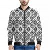 White And Black Damask Pattern Print Bomber Jacket