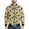 White And Black Frangipani Pattern Print Bomber Jacket