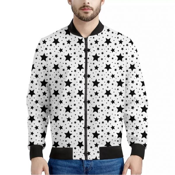 White And Black Star Pattern Print Bomber Jacket