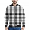 White And Black Tartan Pattern Print Bomber Jacket