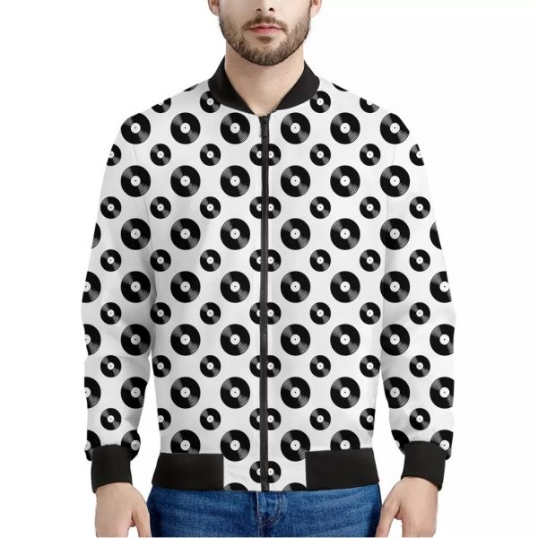 White And Black Vinyl Pattern Print Bomber Jacket