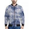 White And Blue Acid Wash Tie Dye Print Bomber Jacket