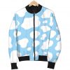 White And Blue Cow Print Bomber Jacket