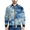 White And Blue Tie Dye Print Bomber Jacket