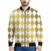 White And Gold Harlequin Pattern Print Bomber Jacket