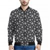White And Grey Snowflake Pattern Print Bomber Jacket
