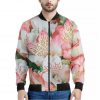 White And Pink Alstroemeria Print Bomber Jacket