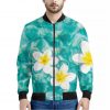 White And Yellow Plumeria In Water Print Bomber Jacket