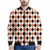 White Black And Orange Harlequin Print Bomber Jacket