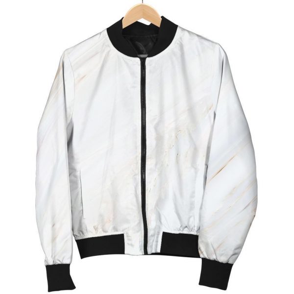 White Brown Smooth Marble Print Bomber Jacket
