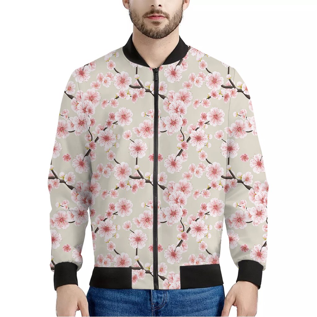 White Cherry Blossom Pattern Print Bomber Jacket – Choose Your Style ...