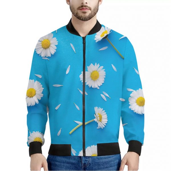 White Daisy Flower Print Bomber Jacket