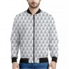 White Geometric Cube Shape Pattern Print Bomber Jacket