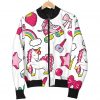 White Girly Unicorn Pattern Print Bomber Jacket