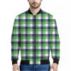 White Green And Blue Buffalo Plaid Print Bomber Jacket