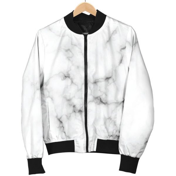White Grey Smoke Marble Print Bomber Jacket