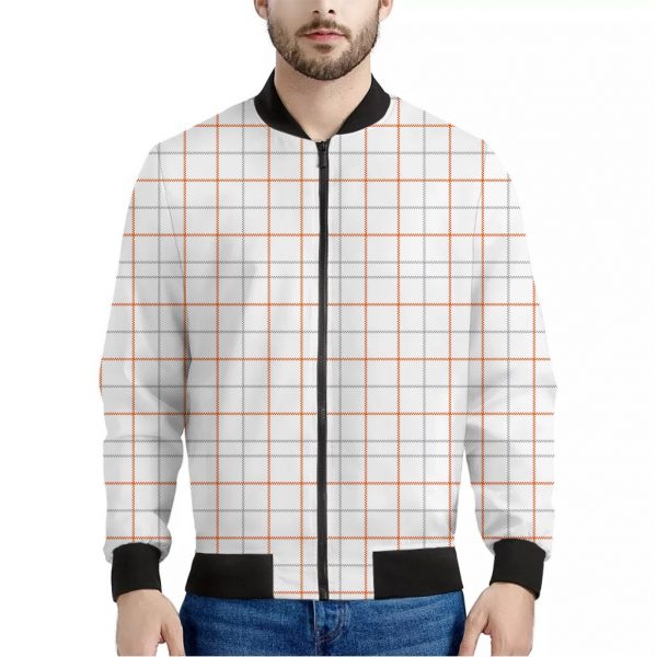 White Halloween Tattersall Pattern Print Bomber Jacket