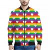 White Heart On LGBT Pride Striped Print Bomber Jacket