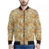 White Japanese Cranes Pattern Print Bomber Jacket