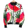 White Palm Leaf Watermelon Pattern Print Bomber Jacket