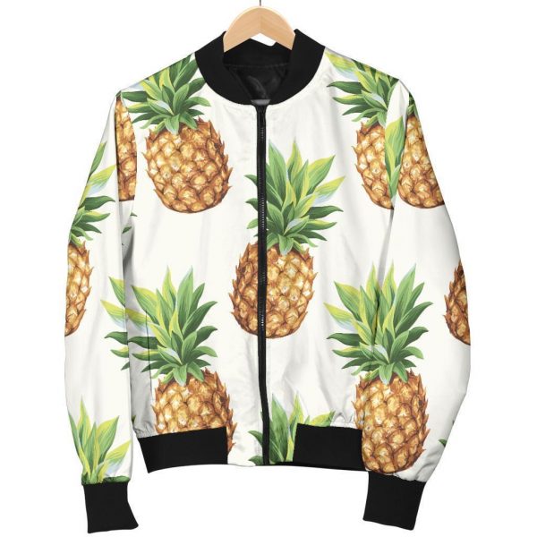 White Pineapple Pattern Print Bomber Jacket