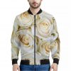 White Rose Print Bomber Jacket