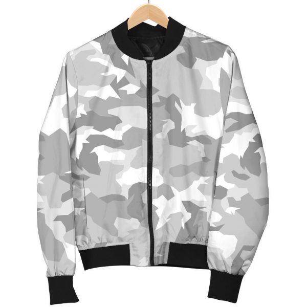 White Snow Camouflage Print Bomber Jacket
