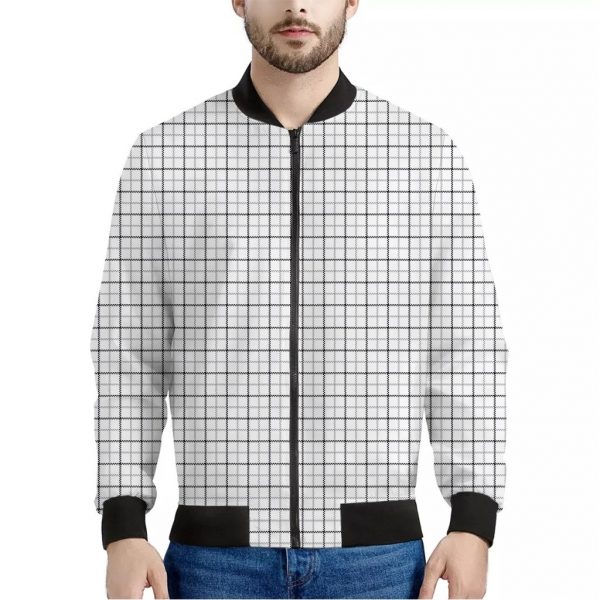White Tattersall Pattern Print Bomber Jacket