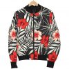 White Tropical Hibiscus Pattern Print Bomber Jacket