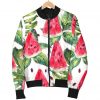 White Tropical Watermelon Pattern Print Bomber Jacket