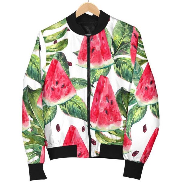 White Tropical Watermelon Pattern Print Bomber Jacket