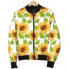 White Watercolor Sunflower Pattern Print Bomber Jacket