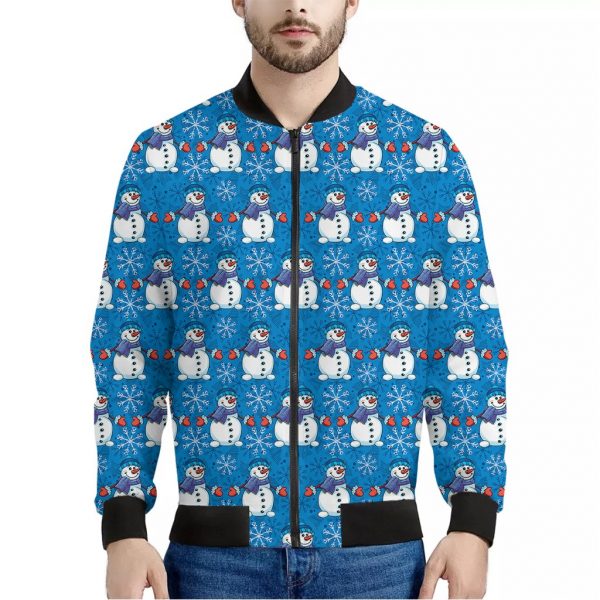 Winter Snowman Pattern Print Bomber Jacket