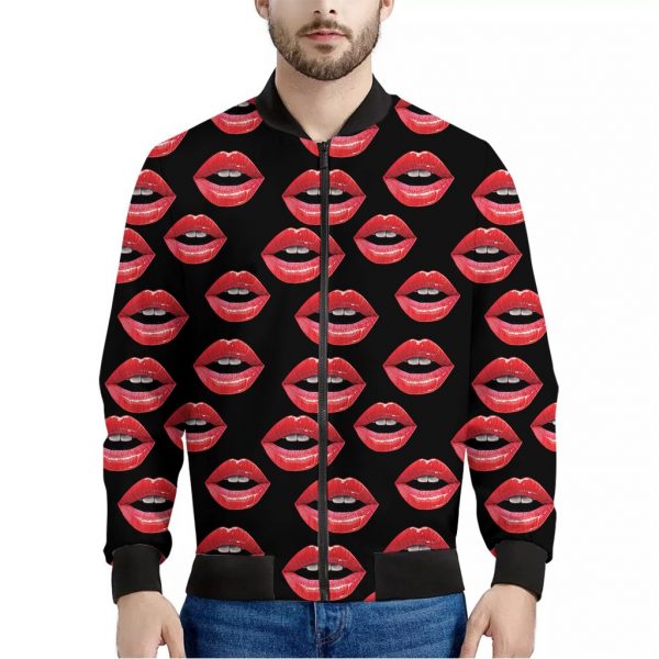 Women's Lips Pattern Print Bomber Jacket