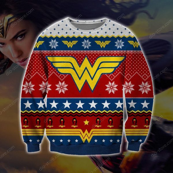 Wonder Woman Knitting Pattern 3D Print Ugly Christmas Sweatshirt