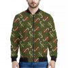 Xmas Candy Cane Pattern Print Bomber Jacket