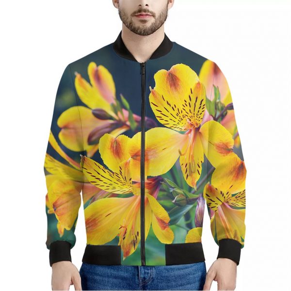 Yellow Alstroemeria Print Bomber Jacket