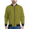 Yellow And Black Check Pattern Print Bomber Jacket