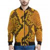 Yellow And Black Snakeskin Print Bomber Jacket