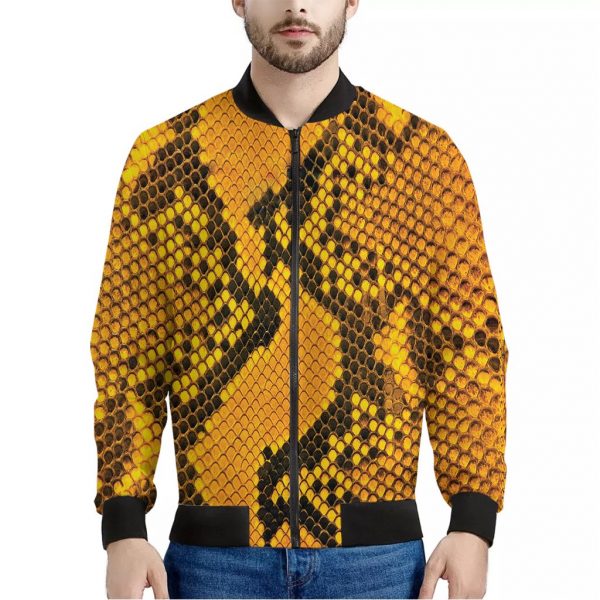 Yellow And Black Snakeskin Print Bomber Jacket