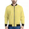 Yellow And White Check Pattern Print Bomber Jacket
