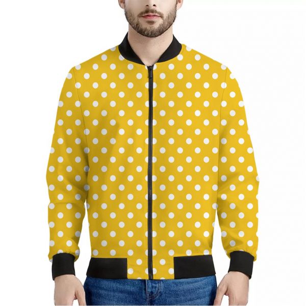 Yellow And White Polka Dot Pattern Print Bomber Jacket