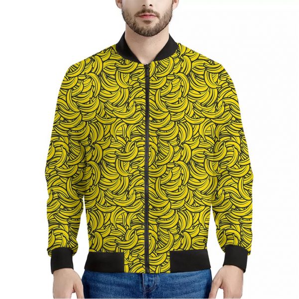 Yellow Banana Pattern Print Bomber Jacket
