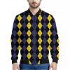 Yellow Black And Blue Argyle Print Bomber Jacket