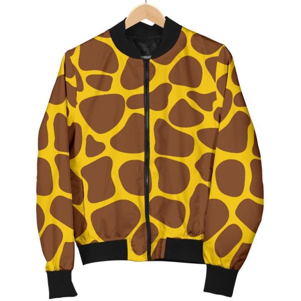 Yellow Brown Giraffe Pattern Print Bomber Jacket