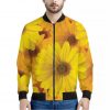 Yellow Daisy Flower Print Bomber Jacket