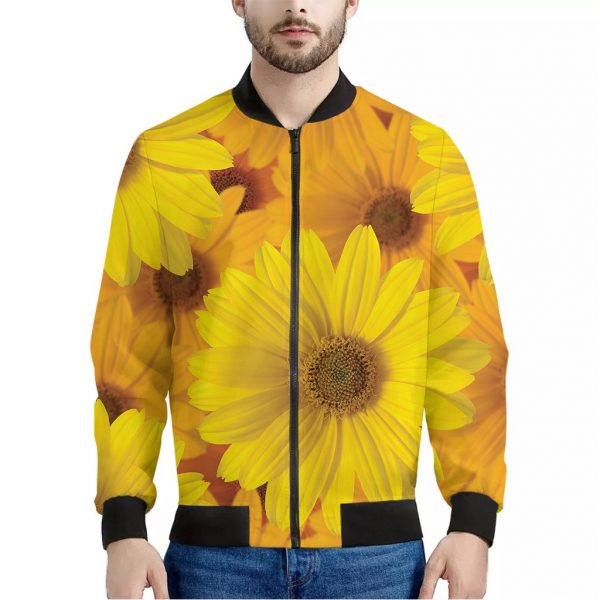 Yellow Daisy Flower Print Bomber Jacket