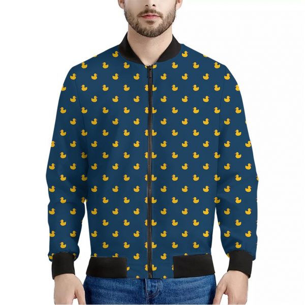 Yellow Duck Pattern Print Bomber Jacket